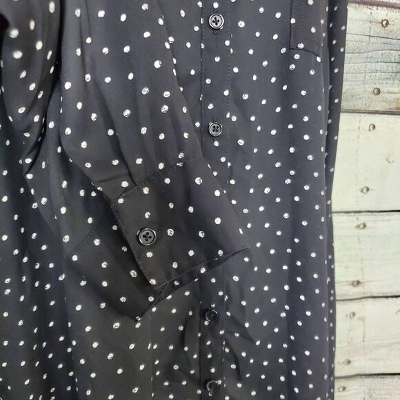 Maurices Women’s Blouse XL Black White Polka Dot Long Sleeve Button Front - Picture 3 of 8